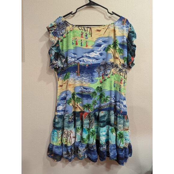 Women's short sleeve tropical print tiered dress by Magic of the Moon size M - Picture 4 of 8